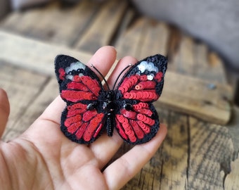 Handmade Butterfly Brooch, Butterfly Pin,Red Accessories, Unique Gift, Gemstone Jewelry, Gift For Mother