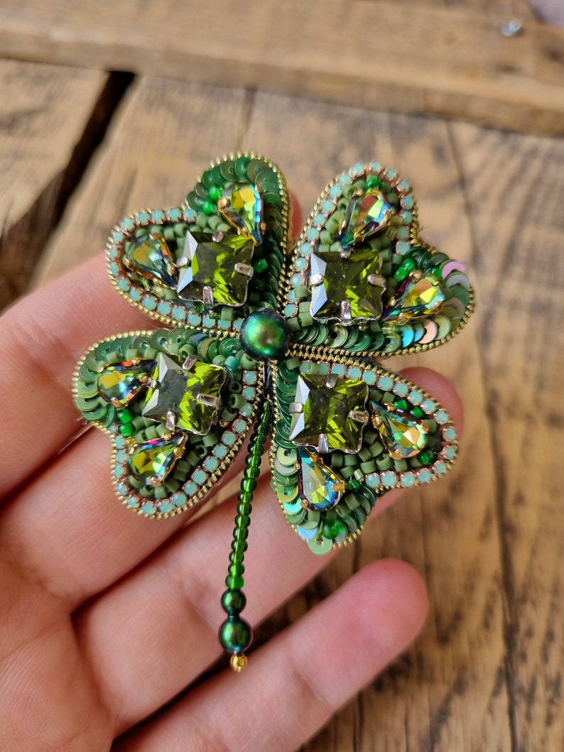 Handcrafted Clover Brooch, Unique Accessory, Gift For Mom, The Jewelry Lover, Gift For Nature Lover, Four Leaf Clover, Mother's Day Gift image 6