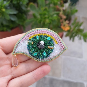 Colorful Eye Brooch, Unique Fashion Accessory, Evileye Accessories, Gift For Mother, Beaded Patch, Summer Jewelry image 8