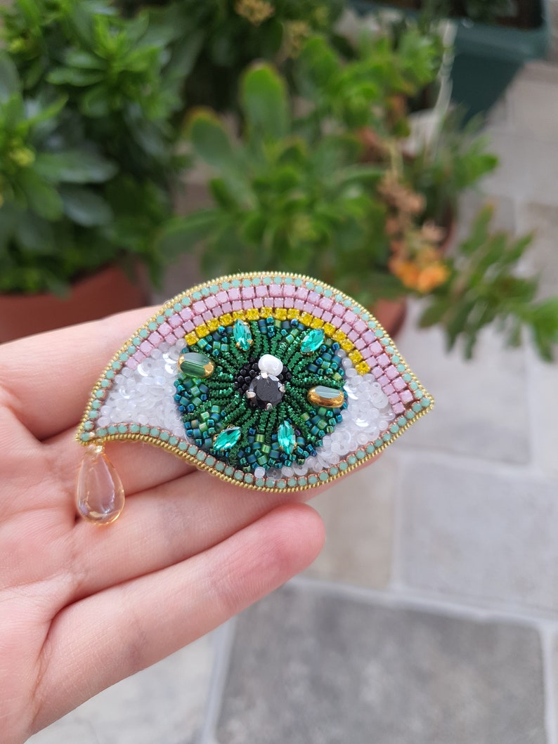 Colorful Eye Brooch, Unique Fashion Accessory, Evileye Accessories, Gift For Mother, Beaded Patch, Summer Jewelry image 8