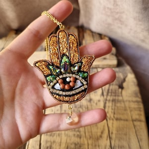 Beaded Hamsa Hand Car Mirror Ornament – Handmade Evil Eye Protection Charm, Boho Rearview Mirror Decor, Unique Gift for Car Owners