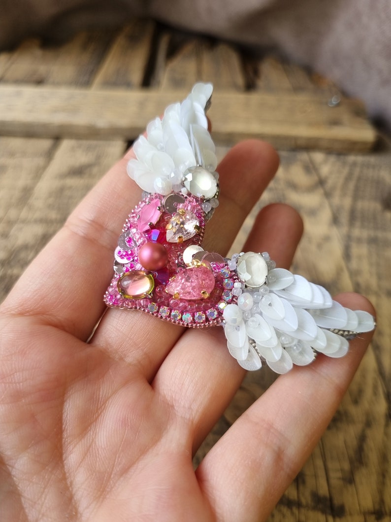 Angel Wing Brooch, Pink Heart Pin, Love symbol, Elegant accessory,The Jewelry Lover Ethereal Beauty, Mother's Day Gift, Gift For Girlfriend image 5