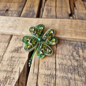 Handcrafted Clover Brooch, Unique Accessory, Gift For Mom, The Jewelry Lover, Gift For Nature Lover, Four Leaf Clover, Mother's Day Gift image 4