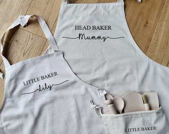 Matching Kids and Adults Apron. Mini me Apron Set.  Head Baker, Mini Baker, kids apron, adult apron, baking set, utensils