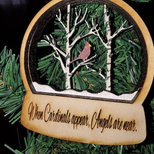 Cardinal Christmas Snowglobe ornament, When Cardinals Appear, Angels are near.