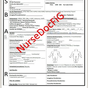 May include: A medical form titled "Reporte de Enfermeria" with sections for patient information, vital signs, and medical history. The form includes fields for name, date of birth, allergies, medications, and medical procedures.