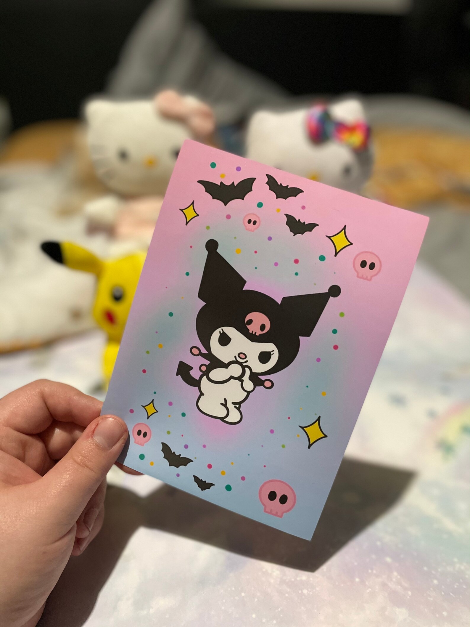 Cute kawai pastel pink 7x5 Kuromi bats Hand drawn Print | Etsy