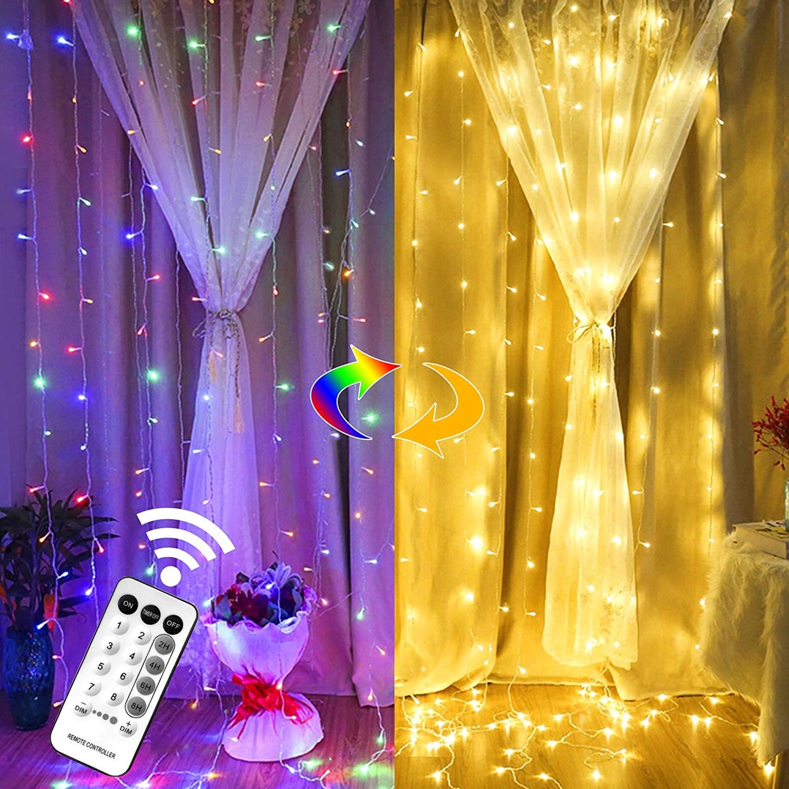 304 LED Curtain String Lights 9.8 x 9.8 ft 8 Modes Plug in Etsy
