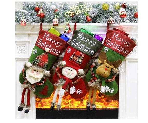 Bieyaaso Christmas Stocking 3 pcs 18 Large Size Xmas Stockings Santa Snowman Reindeer New Xmas Character Family Holiday Christmas Party Gifts /& Decorations