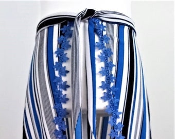 Beach Skirt | Blue Flower Stripe Bikini Cover Up | Stripes Pool Pareo