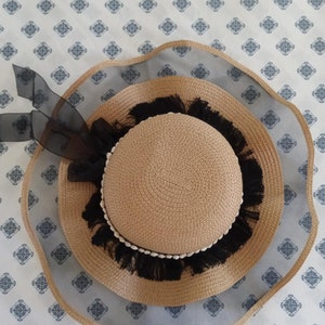 Wide Brim Beach Hat Summer Black Stripe Hat for Ladies and Women image 9