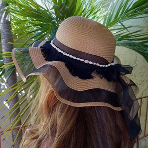 Wide Brim Beach Hat Summer Black Stripe Hat for Ladies and Women image 3