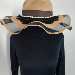 Wide Brim Beach Hat Summer Black Stripe Hat for Ladies and Women image 5