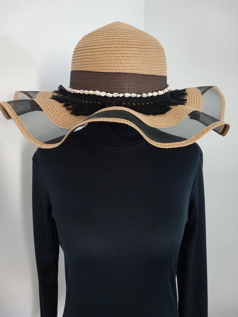 Wide Brim Beach Hat Summer Black Stripe Hat for Ladies and Women image 5