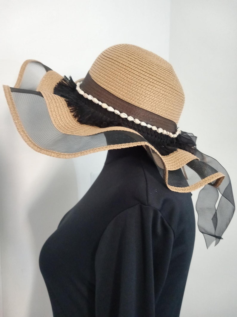 Wide Brim Beach Hat Summer Black Stripe Hat for Ladies and Women image 6