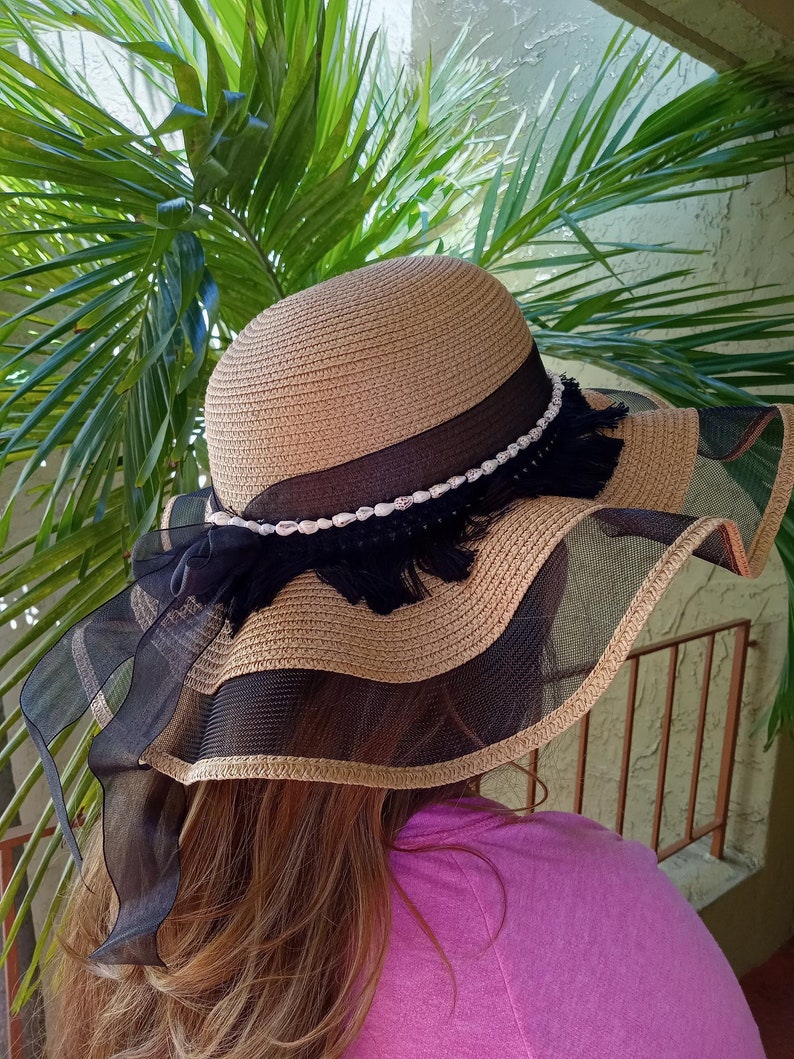 Wide Brim Beach Hat Summer Black Stripe Hat for Ladies and Women image 4