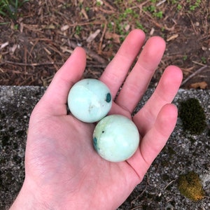 39mm Chrysoprase Baoding Balls, Chrysoprase Meditations Balls, Two Chrysoprase Spheres
