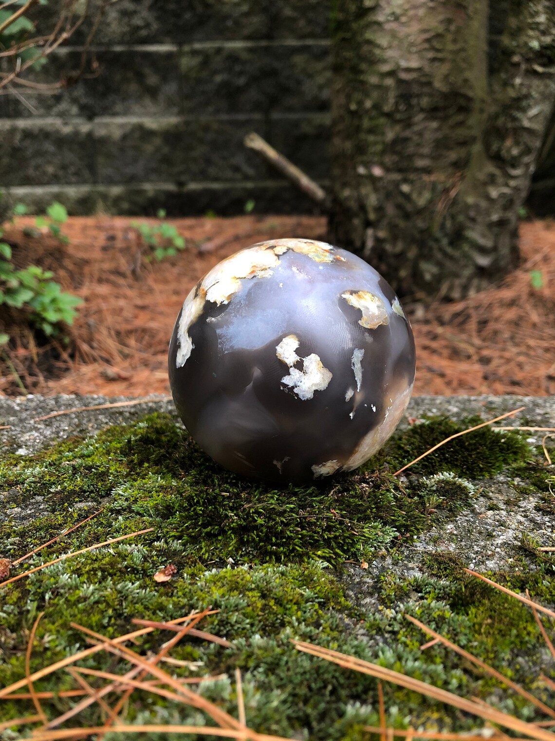 Black Flower Agate Sphere