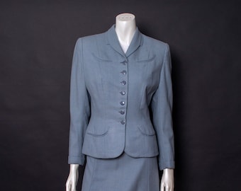 Vintage Light Blue Wool Kolmer Petite Jacket and Matching Skirt from Adler's Kansas City