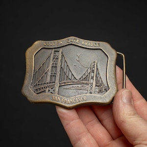 Vintage 1977 Brass Golden Gate Bridge Belt Buckle by Indiana Metal Craft