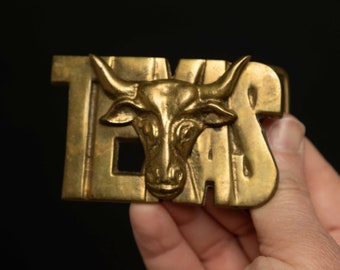 Bold Texas Solid Brass Belt Buckle with Steer Head Design