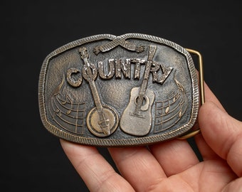 Vintage 1976 Country Brass Belt Buckle by Indiana Metal Craft