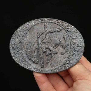 Vintage Pewter Cowboy on Bucking Bronco Belt Buckle by Indiana Metal Craft