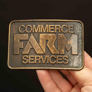 Vintage Commerce Farm Services Brass Belt Buckle – Advertising