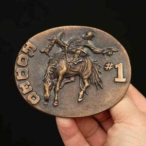 Vintage Brass Rodeo Cowboy on Bucking Bronco Belt Buckle