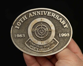 Vintage 10th Anniversary Bonnyville Shooting Sports Pewter Belt Buckle