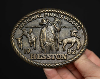 Hesston National Finals Rodeo 1982 Brass Belt Buckle