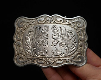 Vintage Western Style Floral Etched Belt Buckle – Classic Scalloped Edge