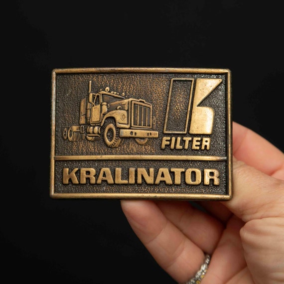 Vintage Brass Kralinator Oil Filter Belt Buckle - Semi Truck & K Filter