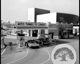 Auto Tunnel To Canada 1960&#39;s Black & White Photography High Resolution Digital Download Only Wall Art Print Square Format Detroit Windsor