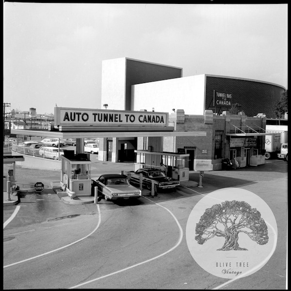 Auto Tunnel To Canada 1960's Black & White Photography High Resolution Digital Download Only Wall Art Print Square Format Detroit Windsor