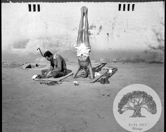 Vintage Writer Typewriter & Yogi Sirsasana Pose India Black White Photography High Resolution Digital Download Wall Art Print Square Format
