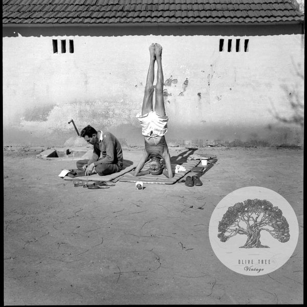 Vintage Writer Typewriter & Yogi Sirsasana Pose India Black White Photography High Resolution Digital Download Wall Art Print Square Format