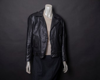 Ladies Vintage Black Leather Motorcycle Biker Jacket