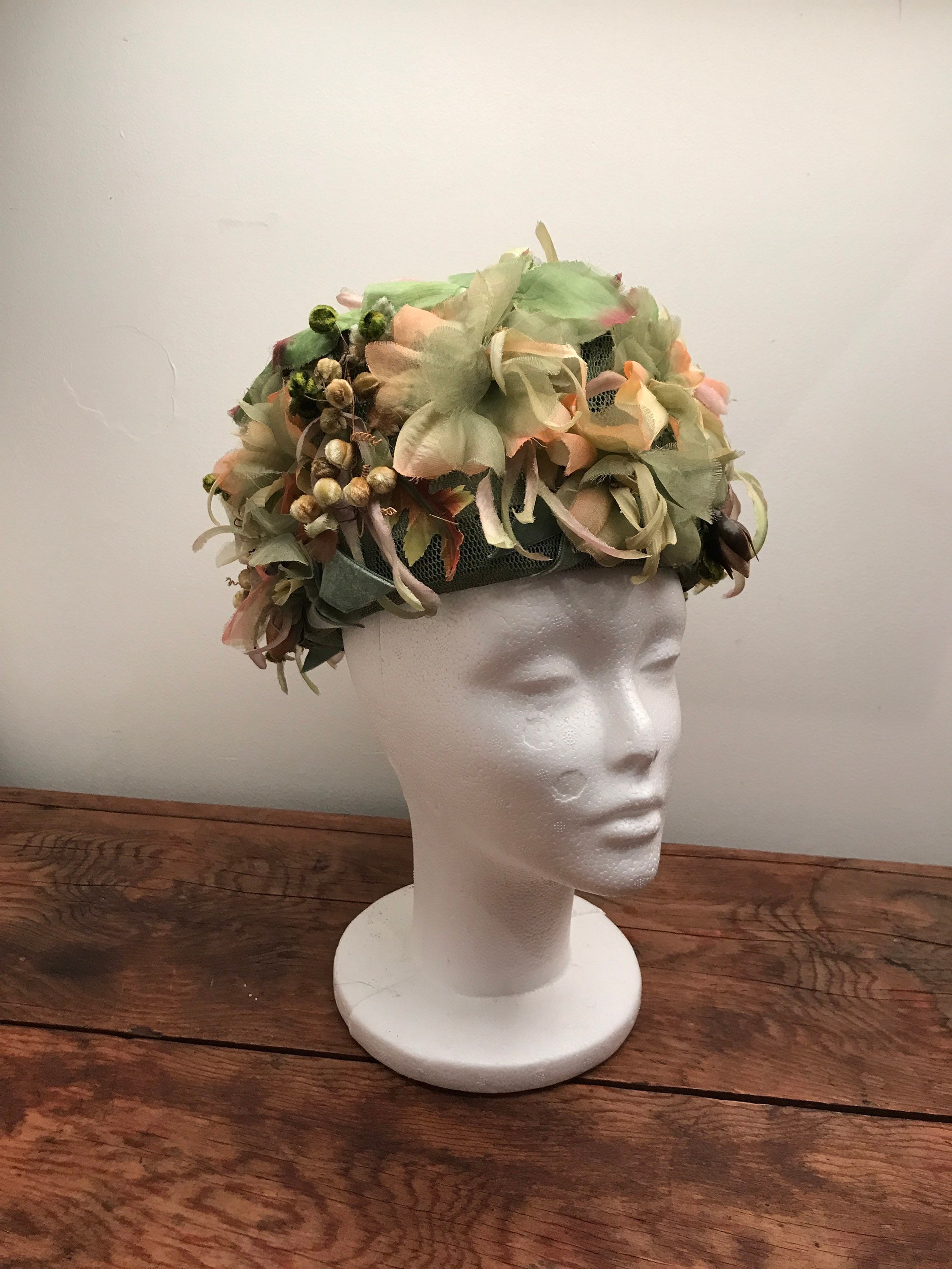 Vintage Wool Pillbox Hat Green Veil Jackie O Style Wedding Church Fascinator NWT Black Pillbox Hat With Birdcage Fascinator Veil Black Wool  main image 3