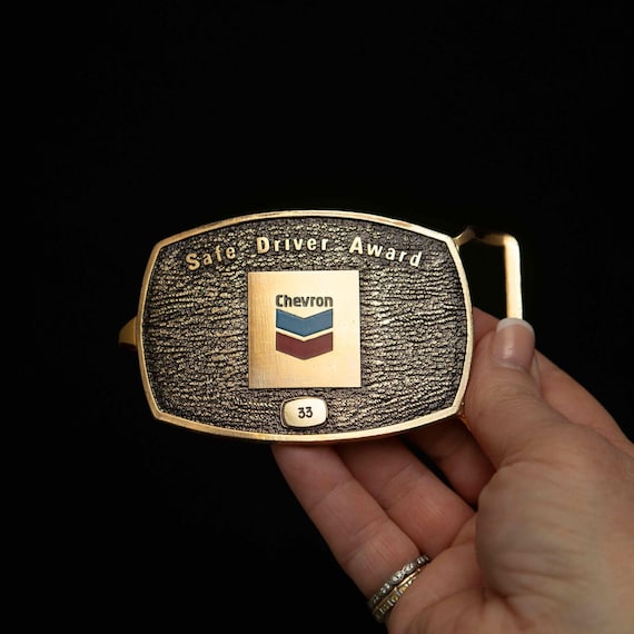 Vintage Chevron Safe Driver Award 33 Year Belt Buckle