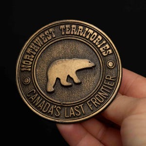 Vintage Brass Northwest Territories Belt Buckle – Canada’s Last Frontier – Polar Bear Design