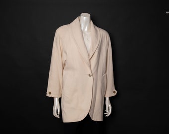 1980s di Vinci California Cream Colour Knee Length Wool Coat Overcoat