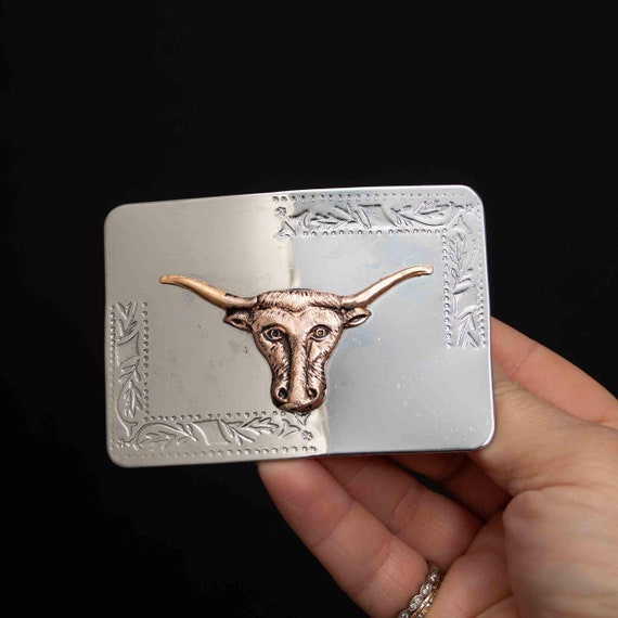 Vintage Nickel Silver and Brass Texas Longhorn Belt Buckle