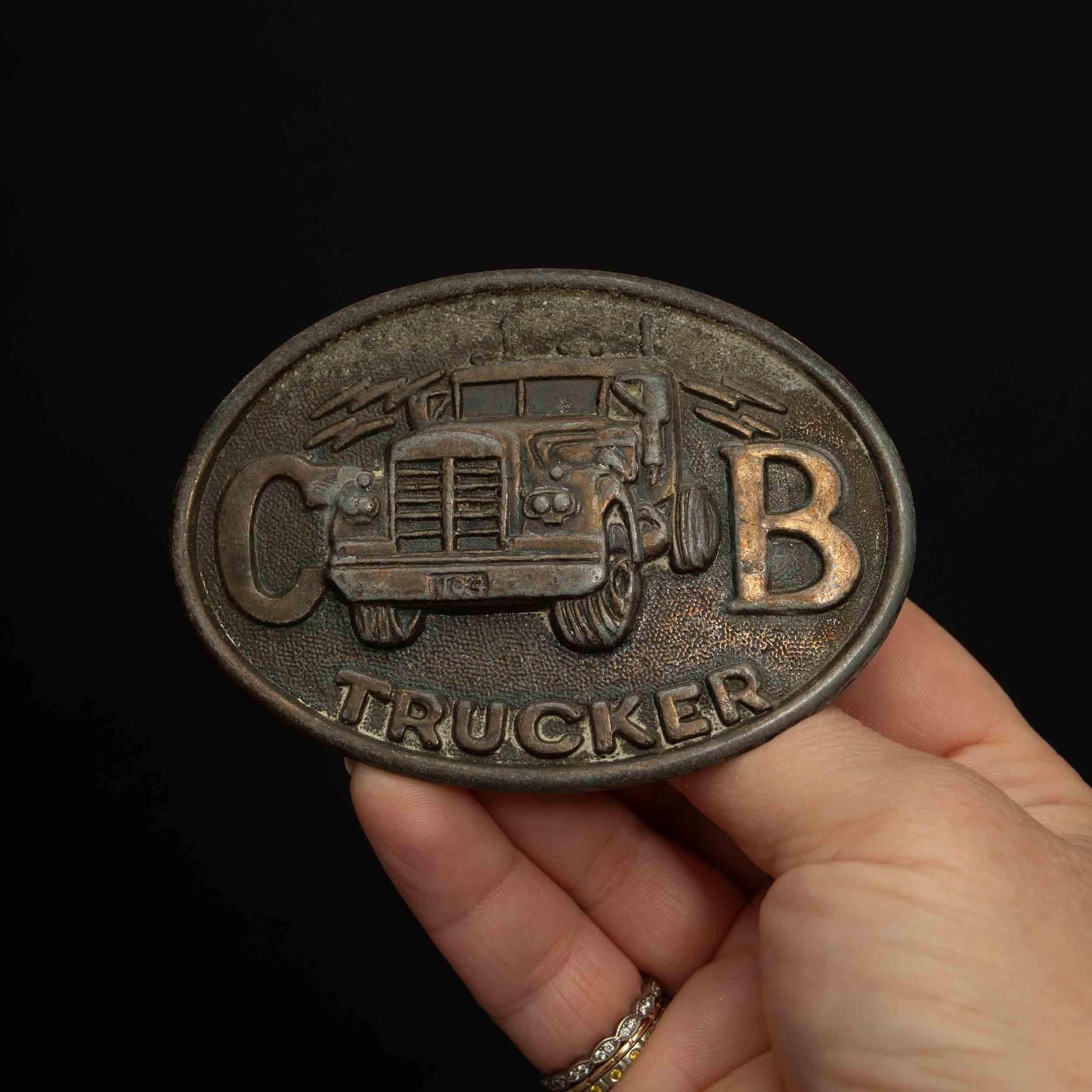 Vintage C B Trucker Belt Buckle - Semi Truck Design, Retro Trucking Style
