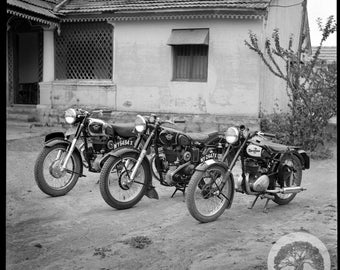 Vintage Excelsior and 2 Matchless Motorcycles India Black & White Digital Download Photography Square Format High Res Printable Wall Art
