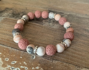 Women's Beaded Bracelet, Lava Bead Bracelet, Essential Oil Diffuser, Pink Beaded Aromatherapy Bracelet, Women’s Gift