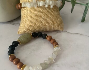 Armband med ädelstenspärlor, armband med eterisk olja, bohemiska smycken, armband med pärlor för kvinnor, present till kvinnor, månsten, present till henne