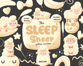 The Sleep Sheep pack clipart, colourful and cute sticker collection, design for nursery, poster template