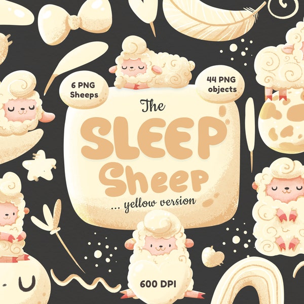 The Sleep Sheep pack clipart, colourful and cute sticker collection, design for nursery, poster template