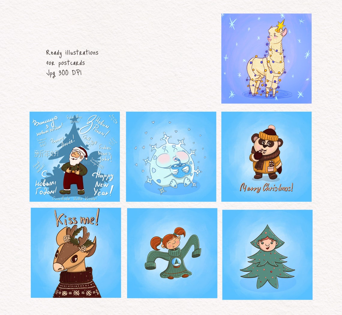 Greeting Christmas &amp; New Year Card 2022 postcards template | Etsy
